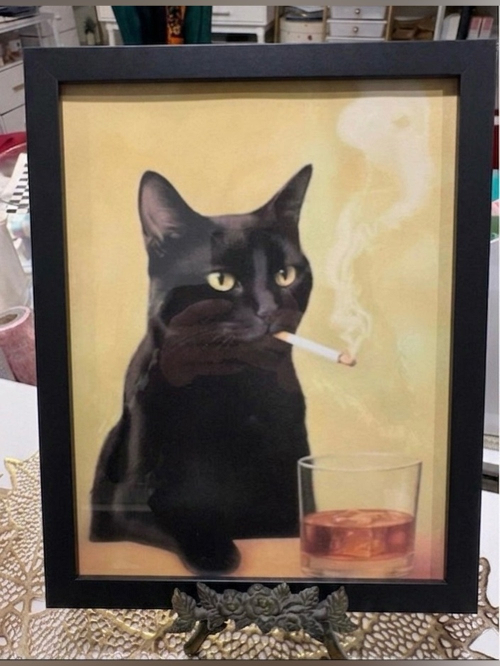 Cool Black Cat Smoking Framed 8x10 Art